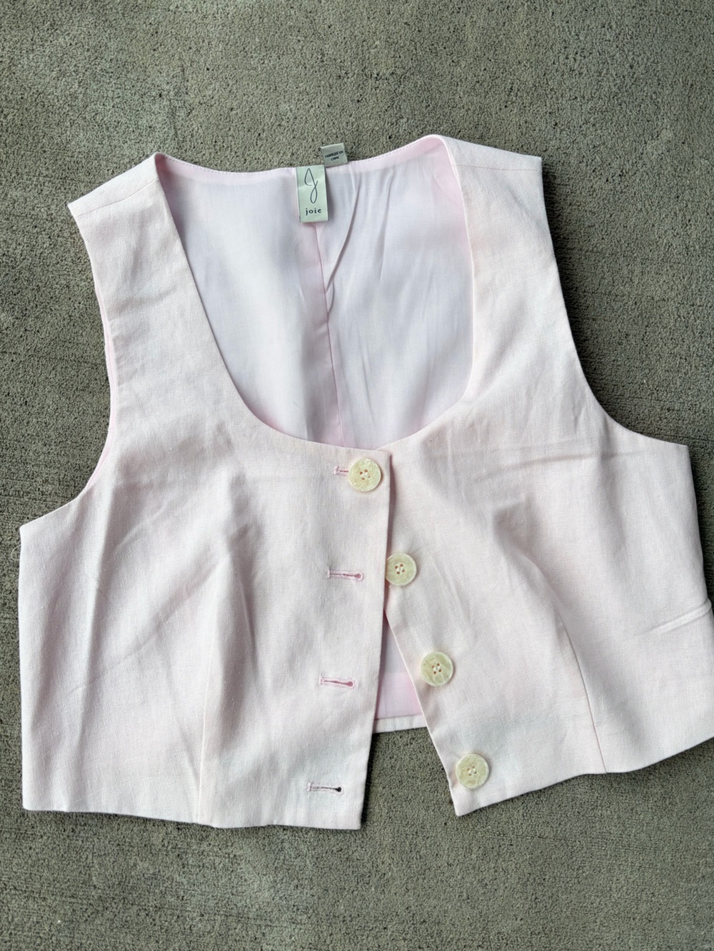 Joie baby pink linen cropped button front vest scoop neckline tank top blouse